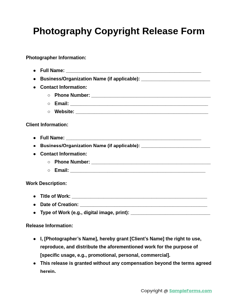 photography copyright release form