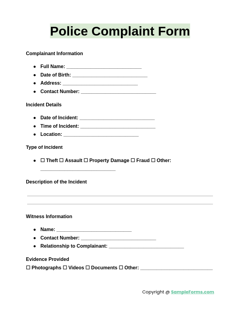 police complaint form