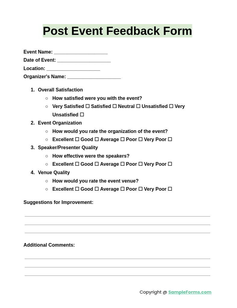 post event feedback form