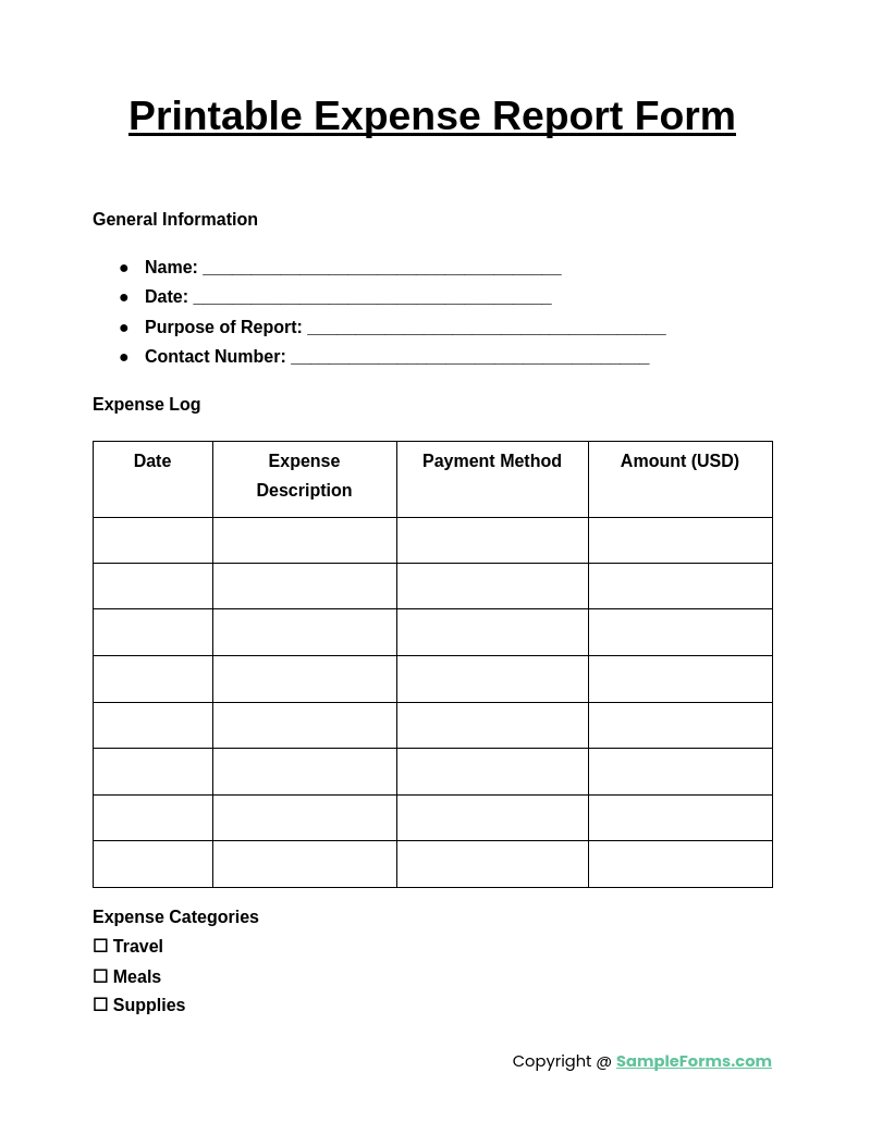 printable expense report form