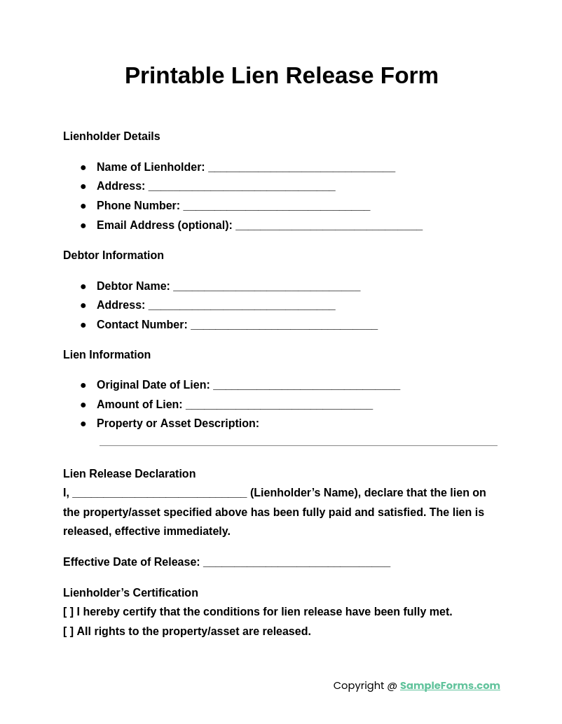 printable lien release form