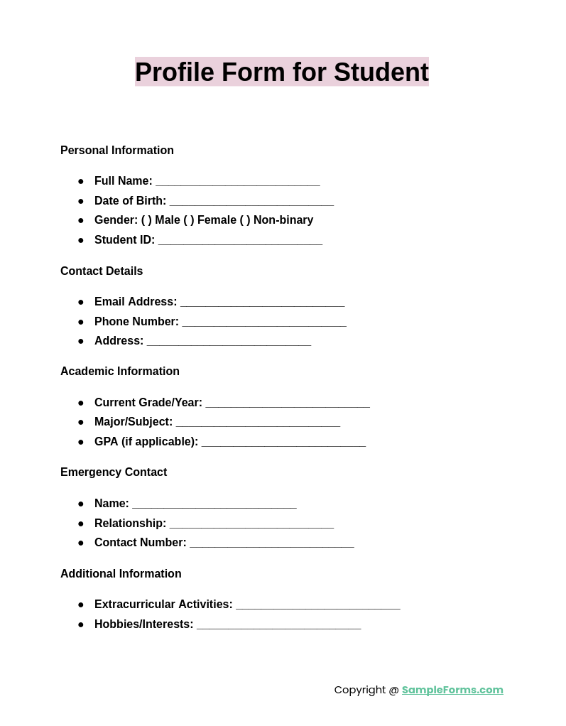 profile form for student