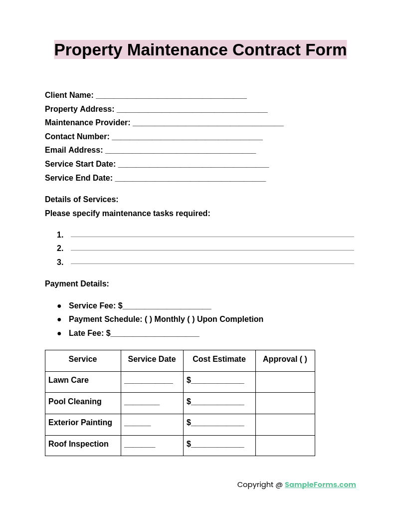 property maintenance contract form