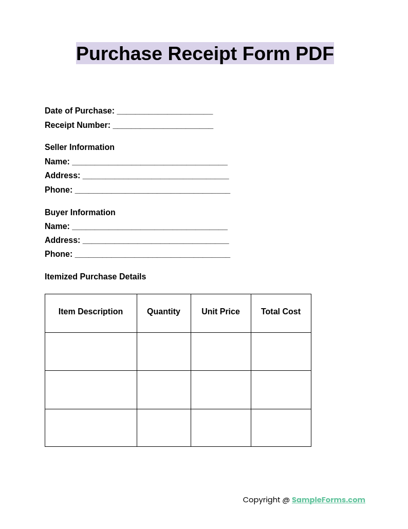 purchase receipt form pdf