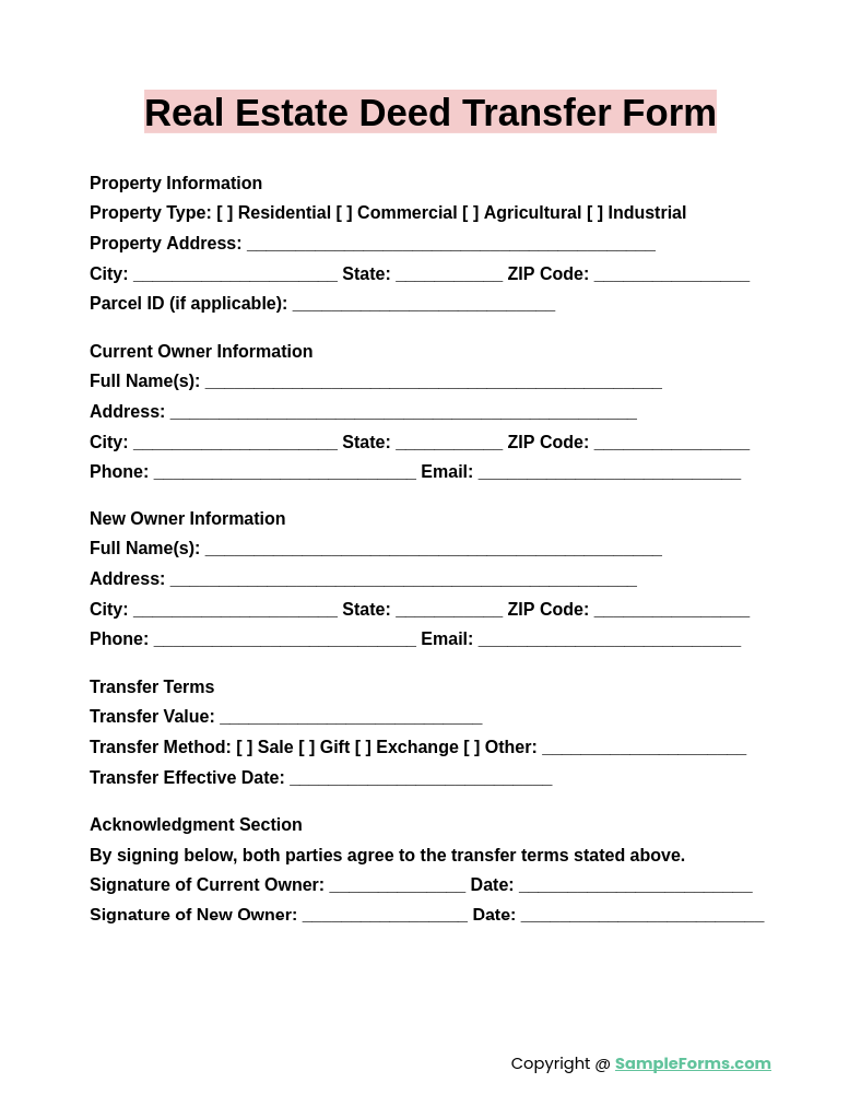 real estate deed transfer form