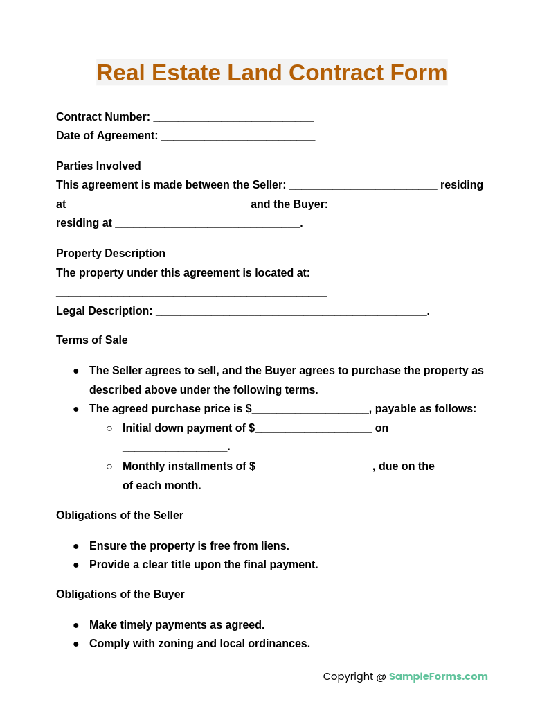 real estate land contract form