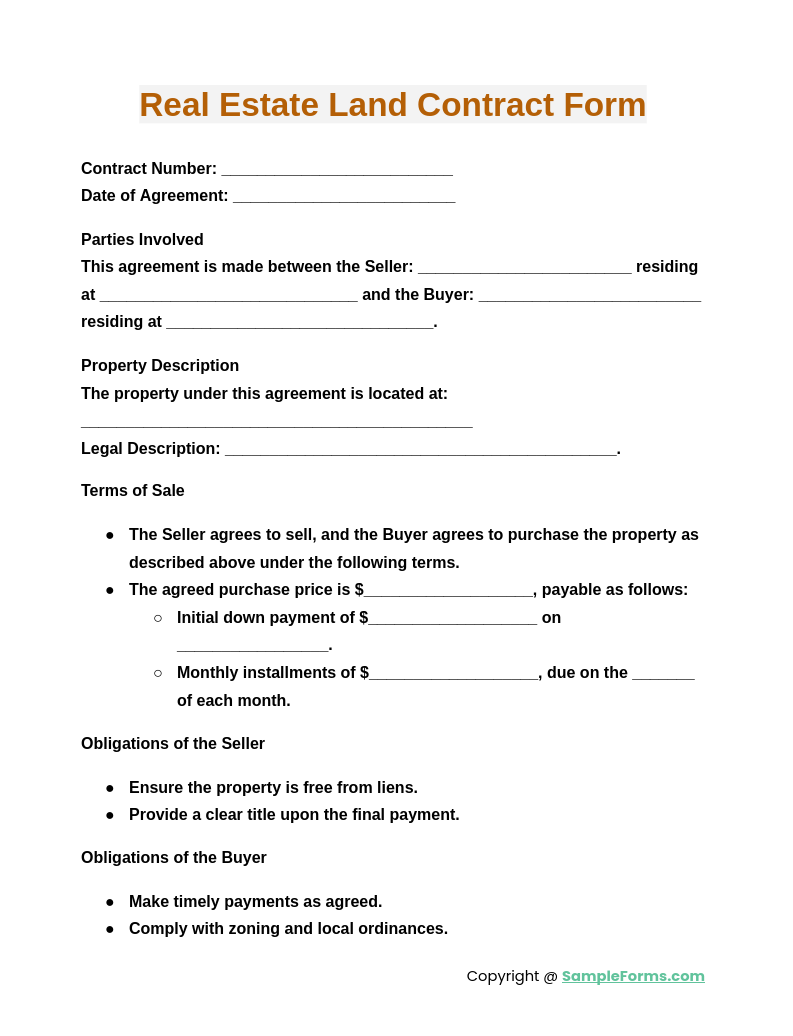 FREE 12+ Land Contract Form Samples, PDF, MS Word, Google Docs