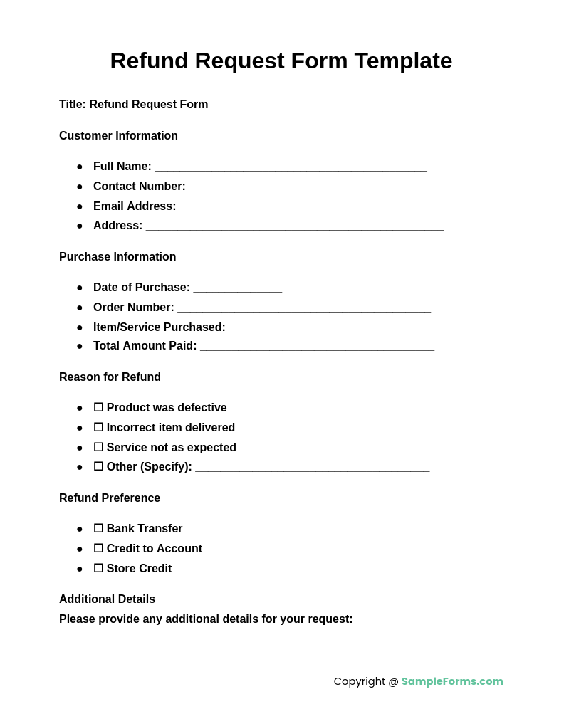 refund request form template