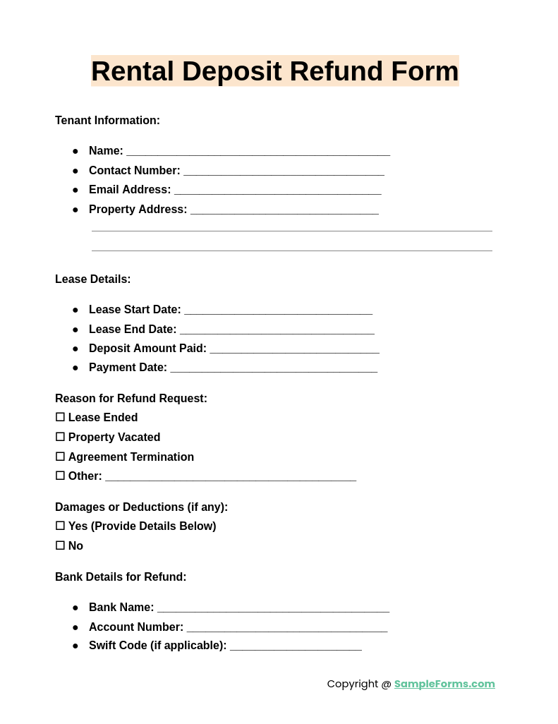 rental deposit refund form