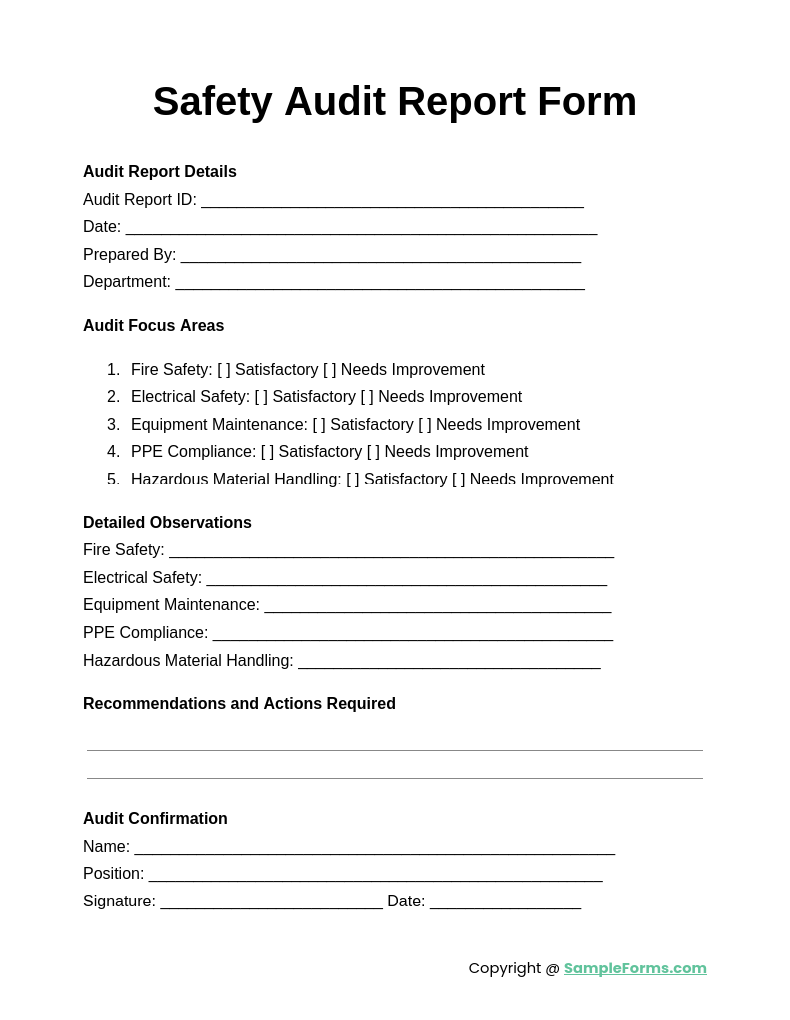 safety audit report form