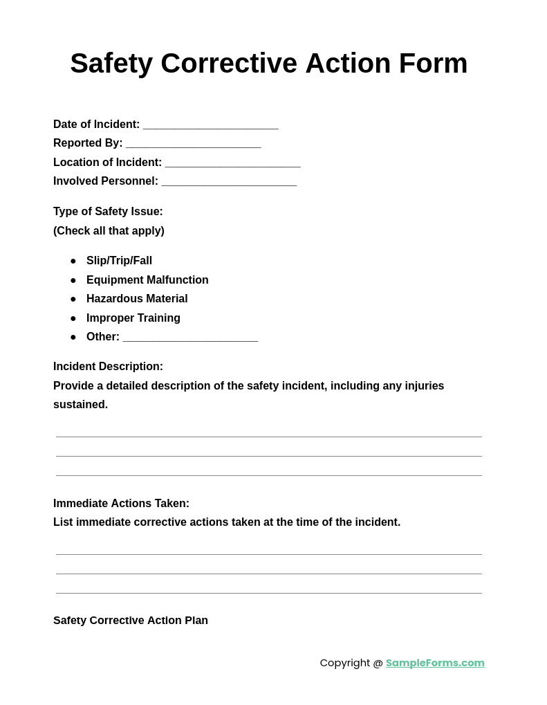 safety corrective action form