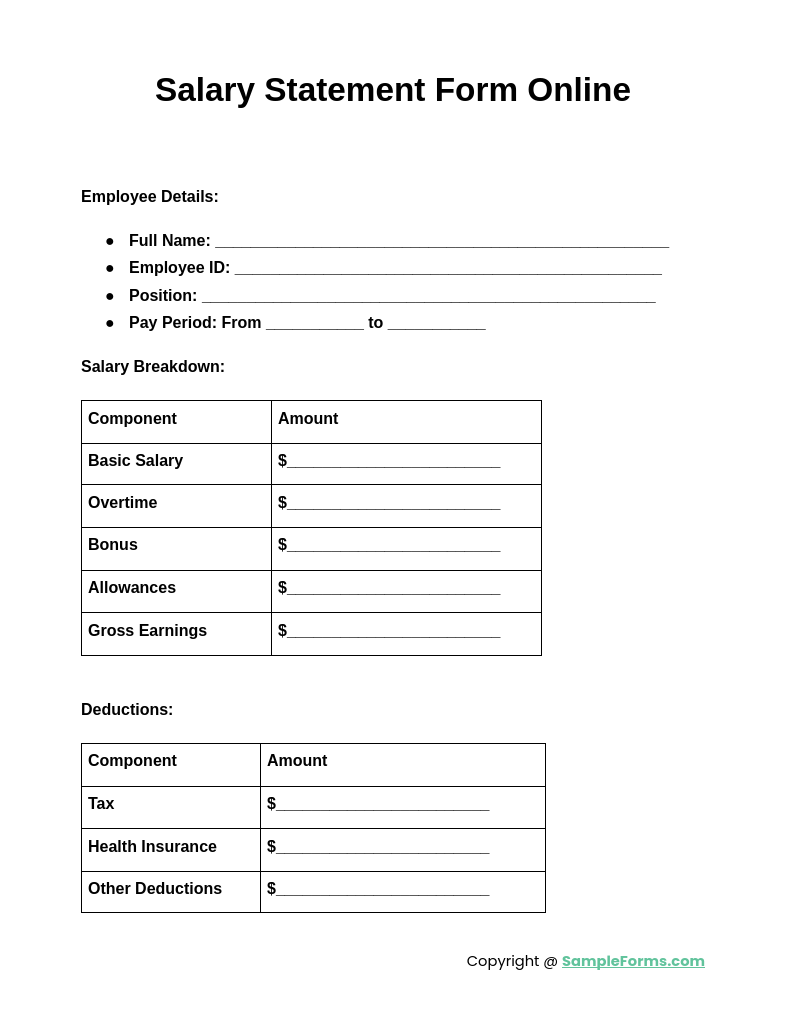 salary statement form online