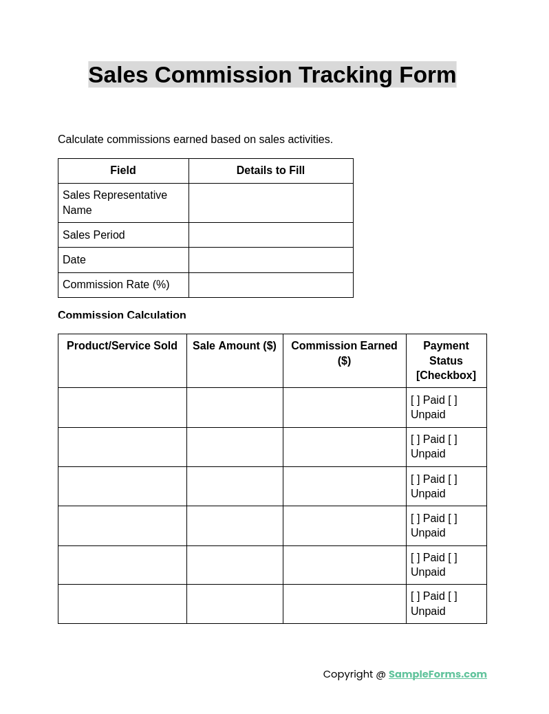 sales commission tracking form