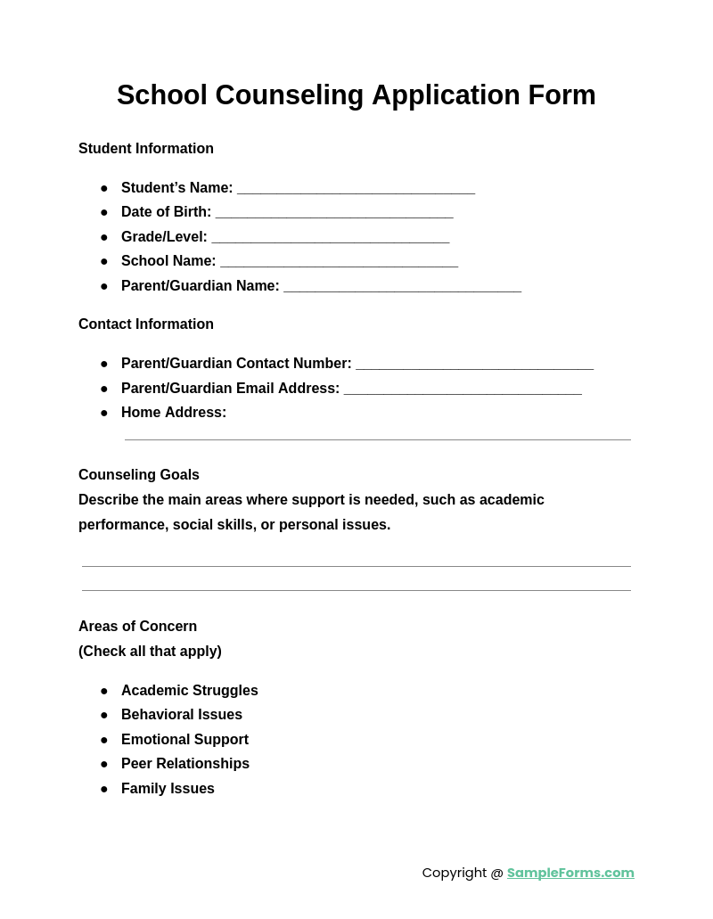 school counseling application form