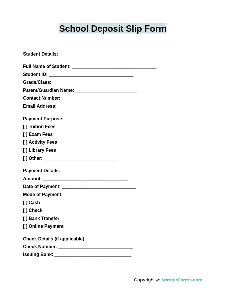 school deposit slip form