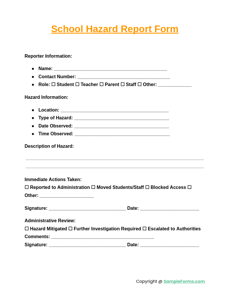 school hazard report form