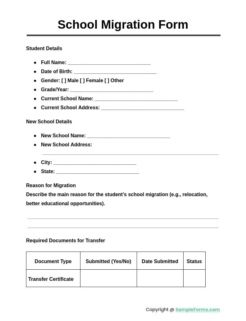 school migration form