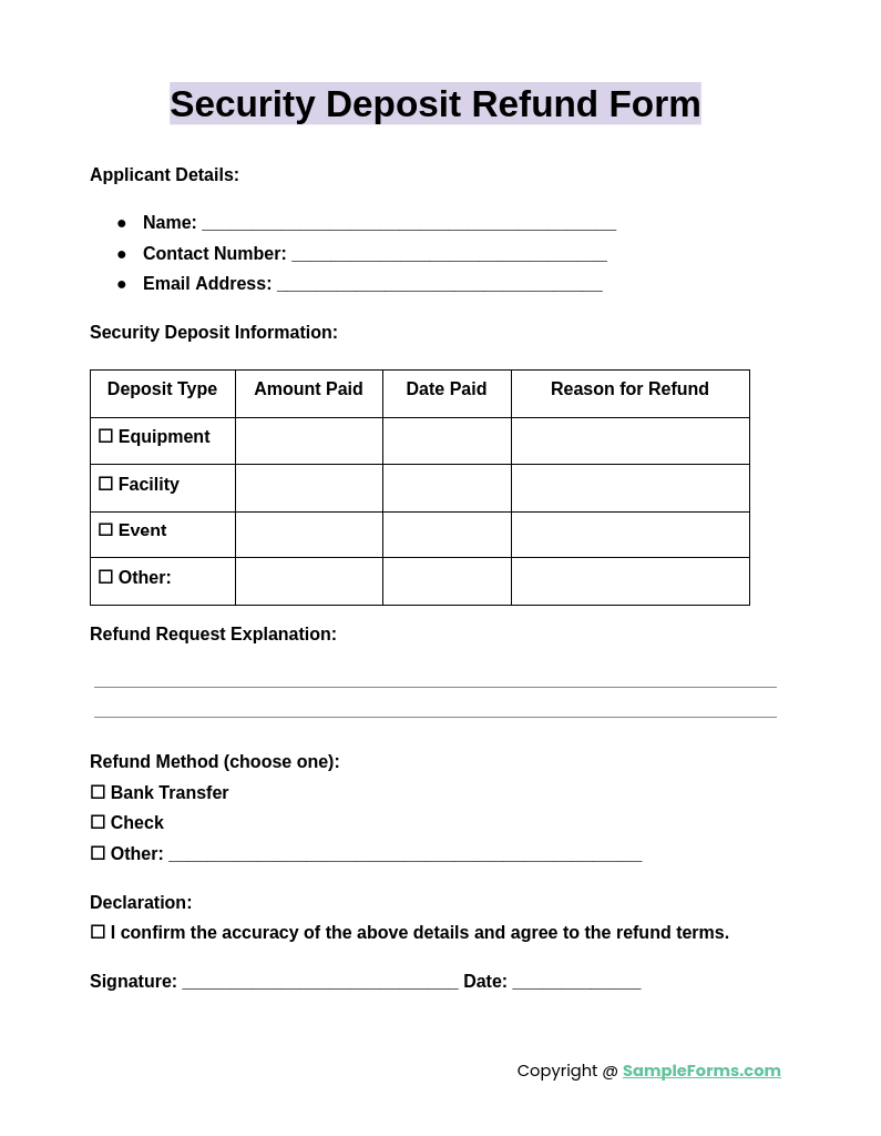 security deposit refund form