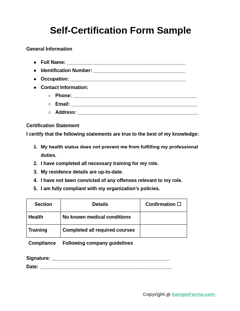 Free 16 self certification form samples pdf ms word google docs