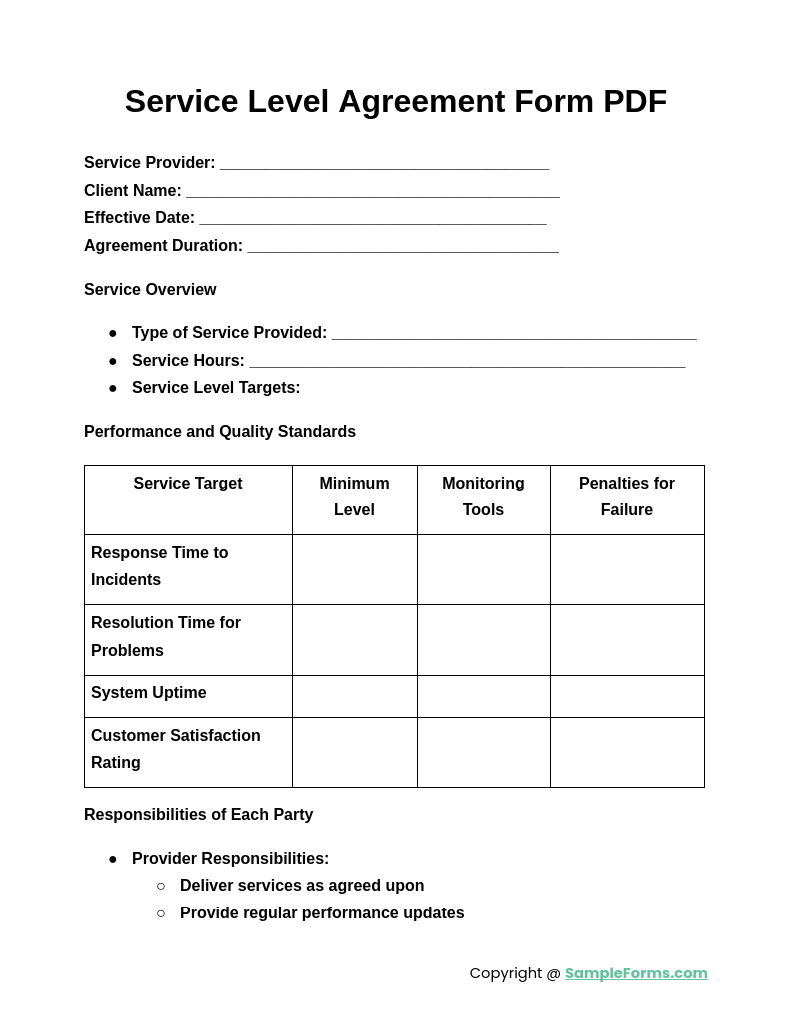 service level agreement form pdf