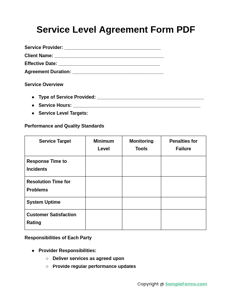 FREE 13+ Service Level Agreement Form Samples, PDF, MS Word, Google Docs