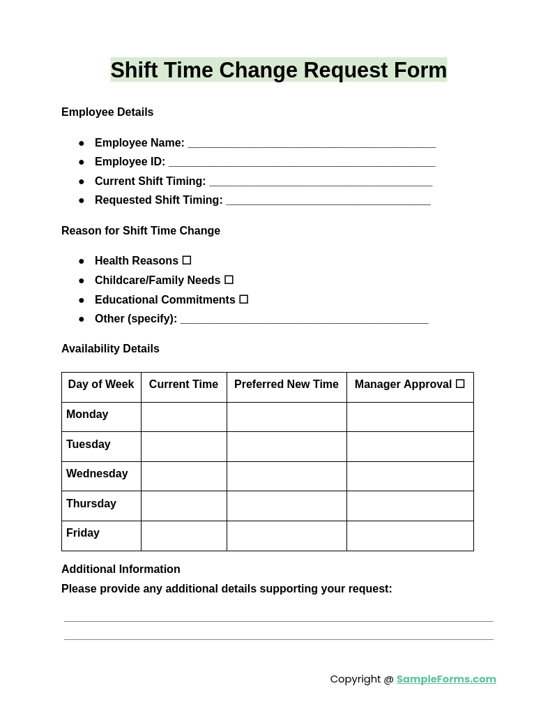 shift time change request form