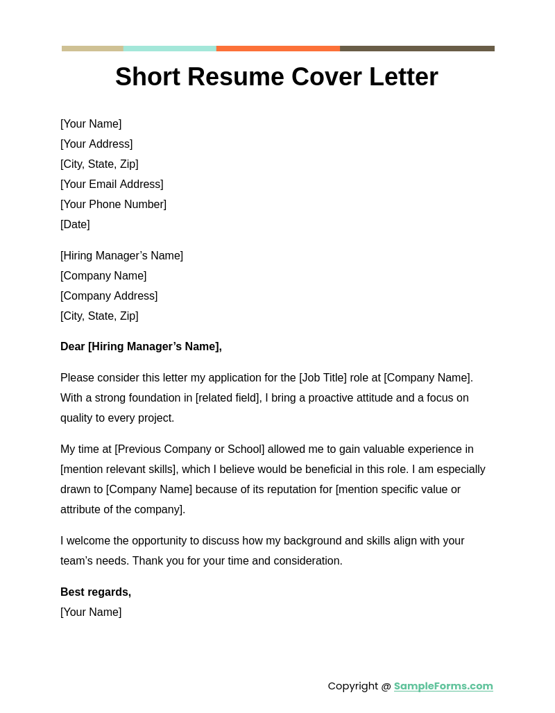 short resume cover letter