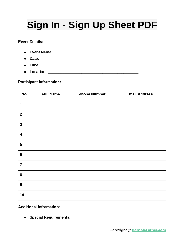 sign in sign up sheet pdf