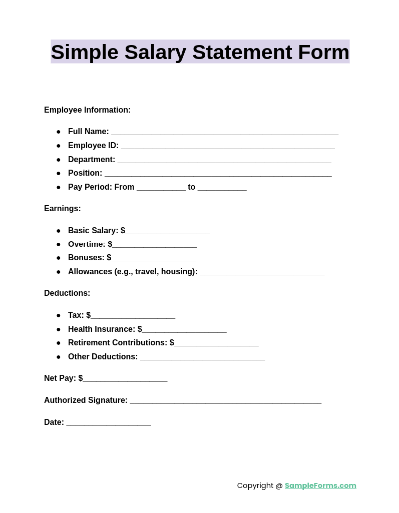 simple salary statement form