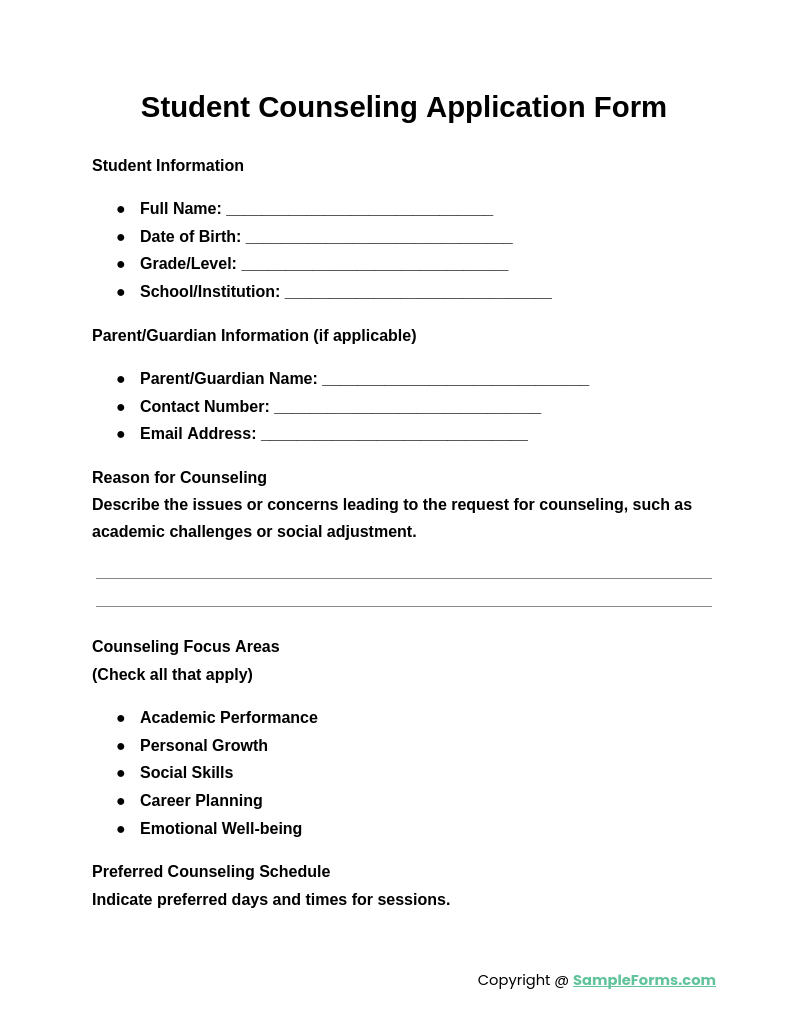 student counseling application form