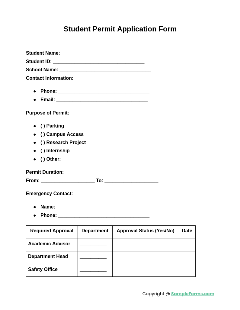 student permit application form