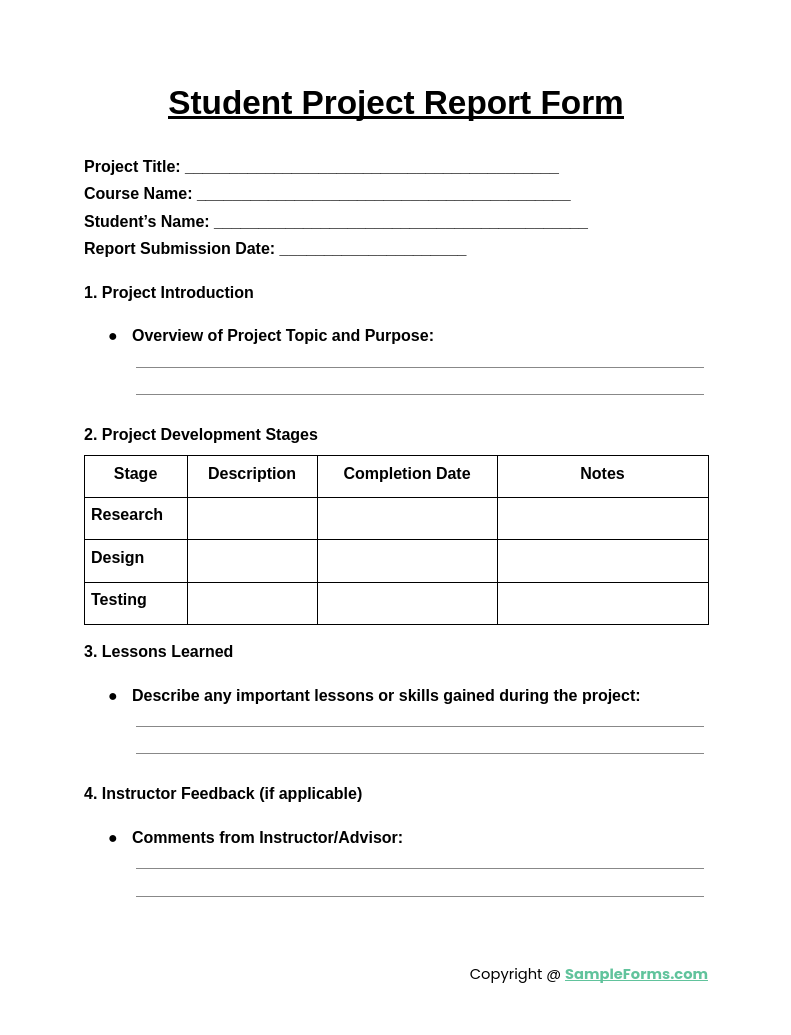 student project report form