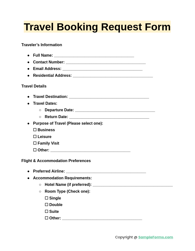 travel booking request form