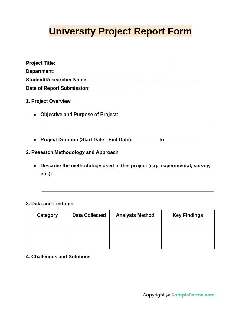 university project report form