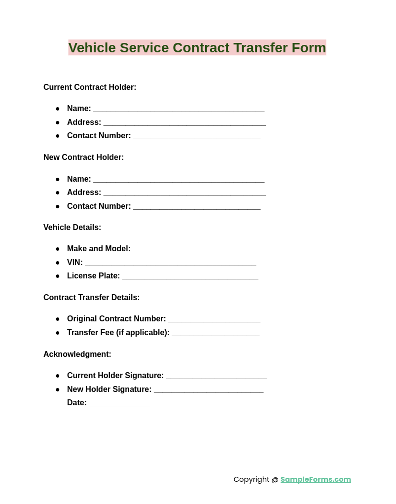 vehicle service contract transfer form