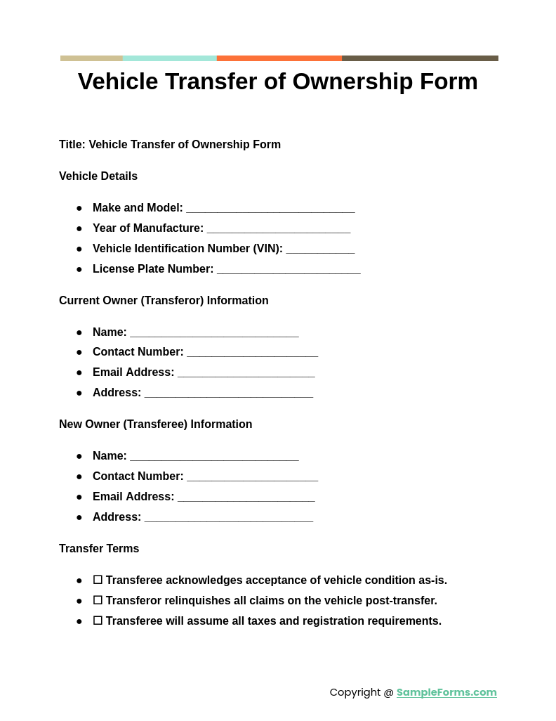 vehicle transfer of ownership form