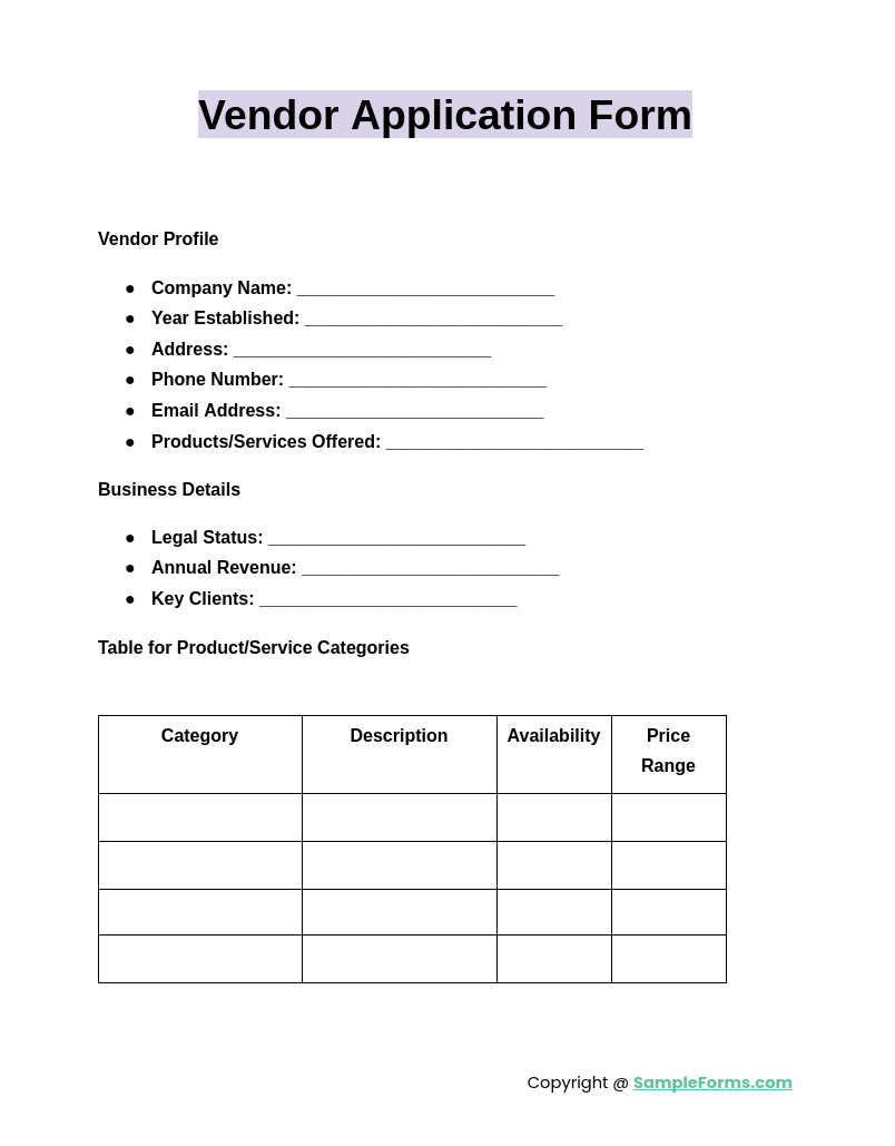 vendor application form