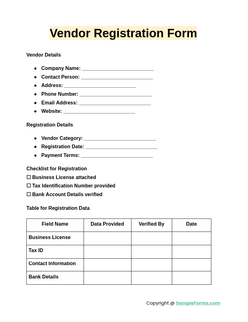 vendor registration form