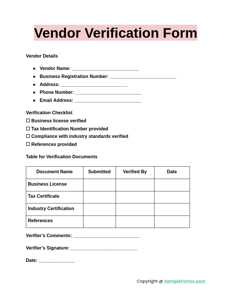 vendor verification form