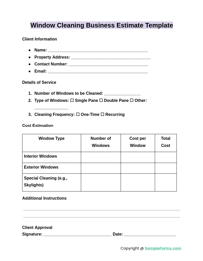 window cleaning business estimate template