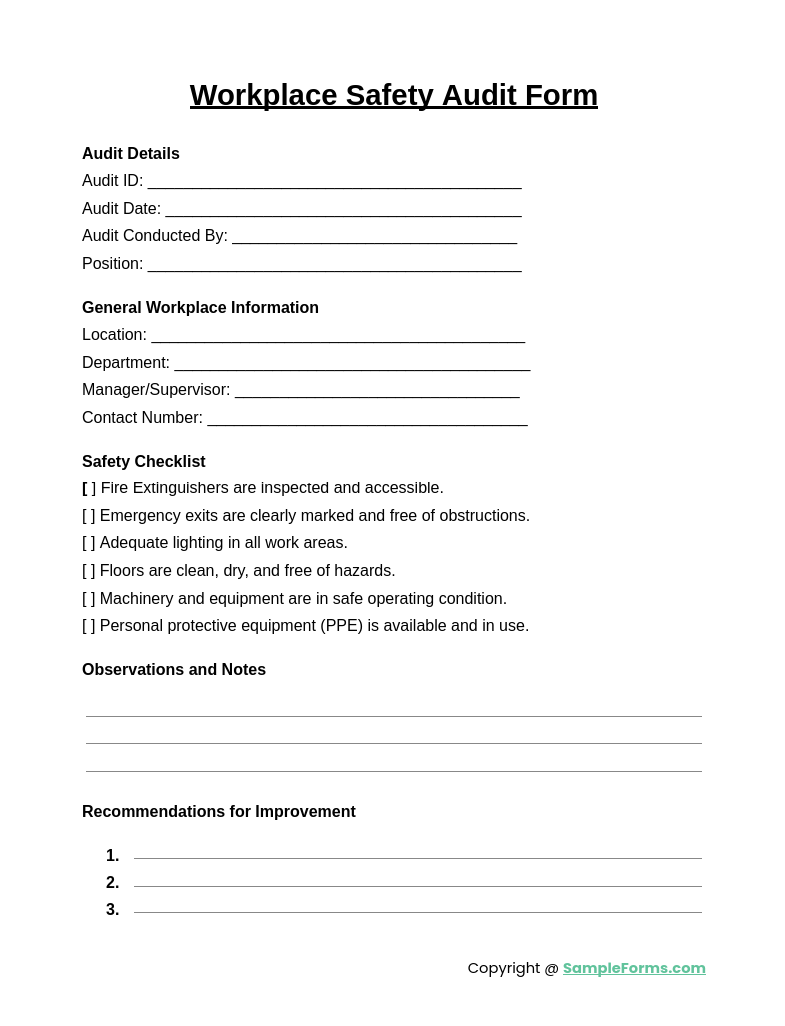 workplace safety audit form