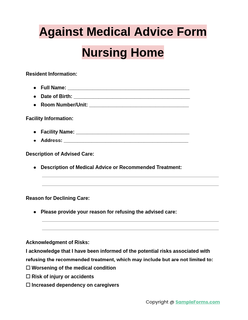 against medical advice form nursing home