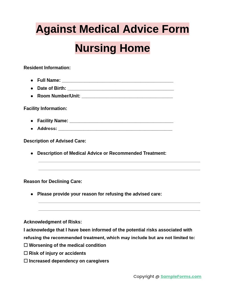 FREE 7+ Against Medical Advice Form Samples, PDF, MS Word, Google Docs