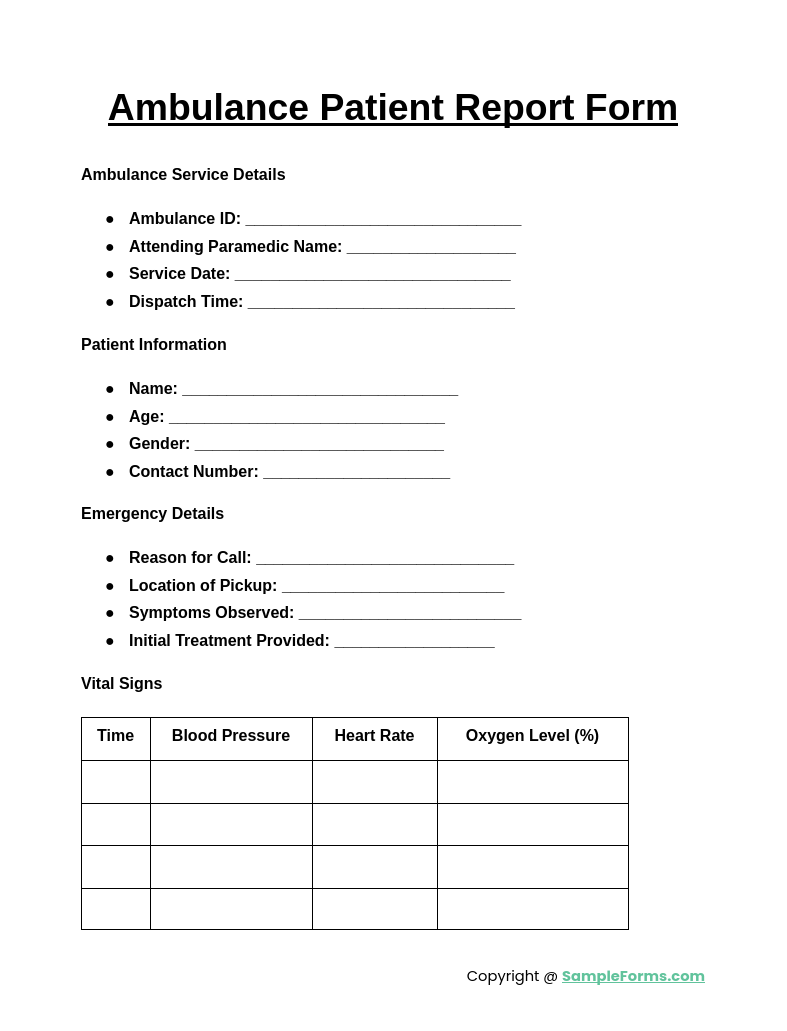 ambulance patient report form