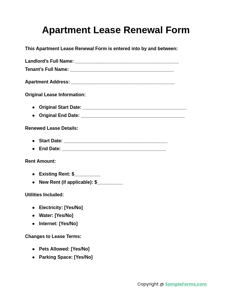 apartment lease renewal form