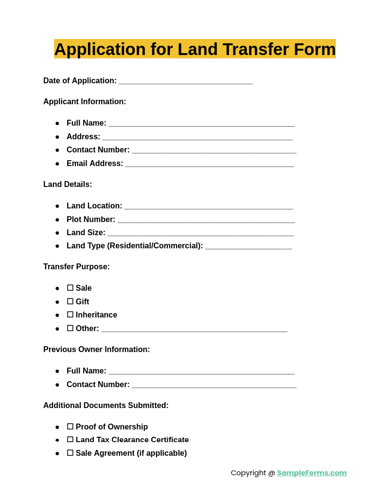 application for land transfer form