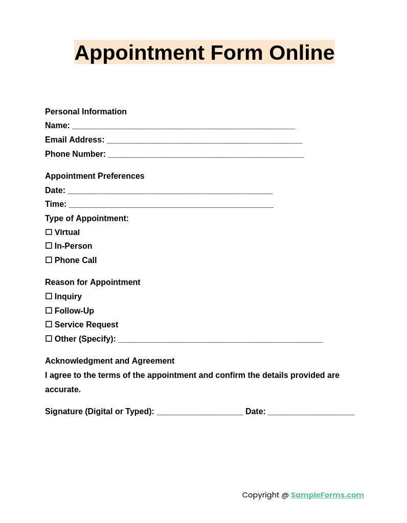 appointment form online