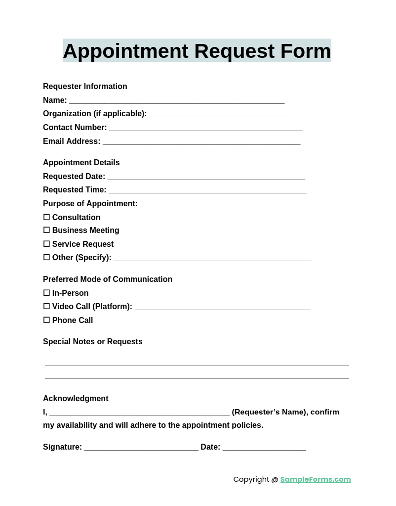 appointment request form