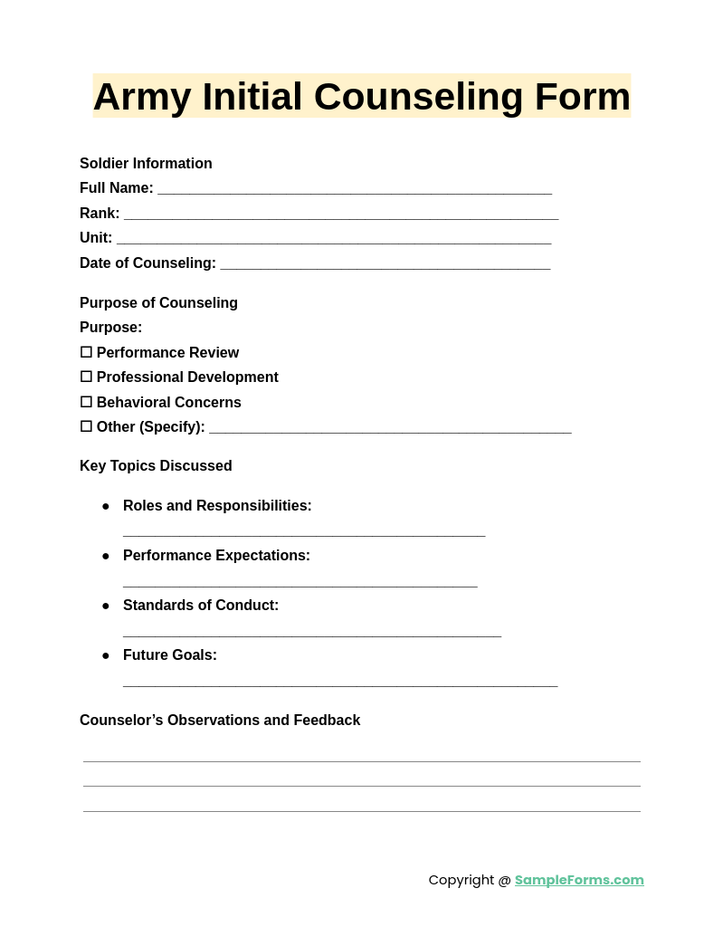 army initial counseling form