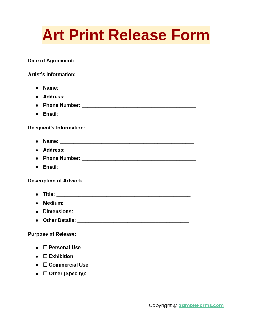 art print release form